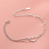 925 Sterling Silver Double Stitching Chain Bracelets for Women. Hollow Love Bracelet.