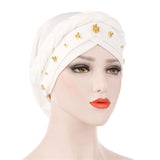 Solid cotton turban with beaded embellishments