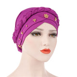 Solid cotton turban with beaded embellishments