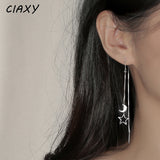 925 Sterling Silver Earring Chain Asymmetrical Star Moon Long Tassel Earrings.