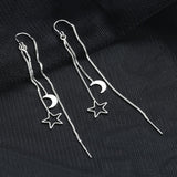 925 Sterling Silver Earring Chain Asymmetrical Star Moon Long Tassel Earrings.