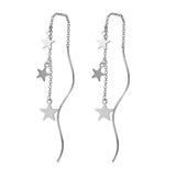 925 Sterling Silver Earring Chain Asymmetrical Star Moon Long Tassel Earrings.