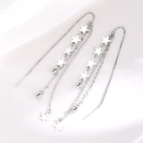 925 Sterling Silver Earring Chain Asymmetrical Star Moon Long Tassel Earrings.