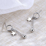 925 Sterling Silver Earring Chain Asymmetrical Star Moon Long Tassel Earrings.