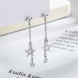 925 Sterling Silver Earring Chain Asymmetrical Star Moon Long Tassel Earrings.