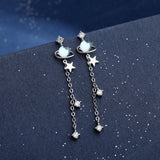 925 Sterling Silver Earring Chain Asymmetrical Star Moon Long Tassel Earrings.