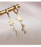 925 Sterling Silver Earring Chain Asymmetrical Star Moon Long Tassel Earrings.