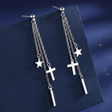 925 Sterling Silver Earring Chain Asymmetrical Star Moon Long Tassel Earrings.