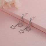 925 Sterling Silver Earring Chain Asymmetrical Star Moon Long Tassel Earrings.