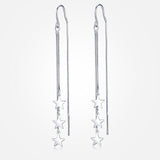 925 Sterling Silver Earring Chain Asymmetrical Star Moon Long Tassel Earrings.