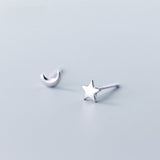 925 Sterling Silver Earring Chain Asymmetrical Star Moon Long Tassel Earrings.