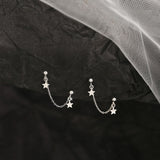 925 Sterling Silver Earring Chain Asymmetrical Star Moon Long Tassel Earrings.