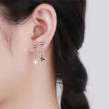 925 Sterling Silver Earring Chain Asymmetrical Star Moon Long Tassel Earrings.