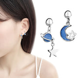 925 Sterling Silver Earring Chain Asymmetrical Star Moon Long Tassel Earrings.