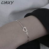 925 Sterling Silver Double Stitching Chain Bracelets for Women. Hollow Love Bracelet.
