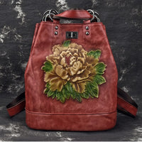 Vintage Genuine Leather Embossed Knapsack - Cali Genre